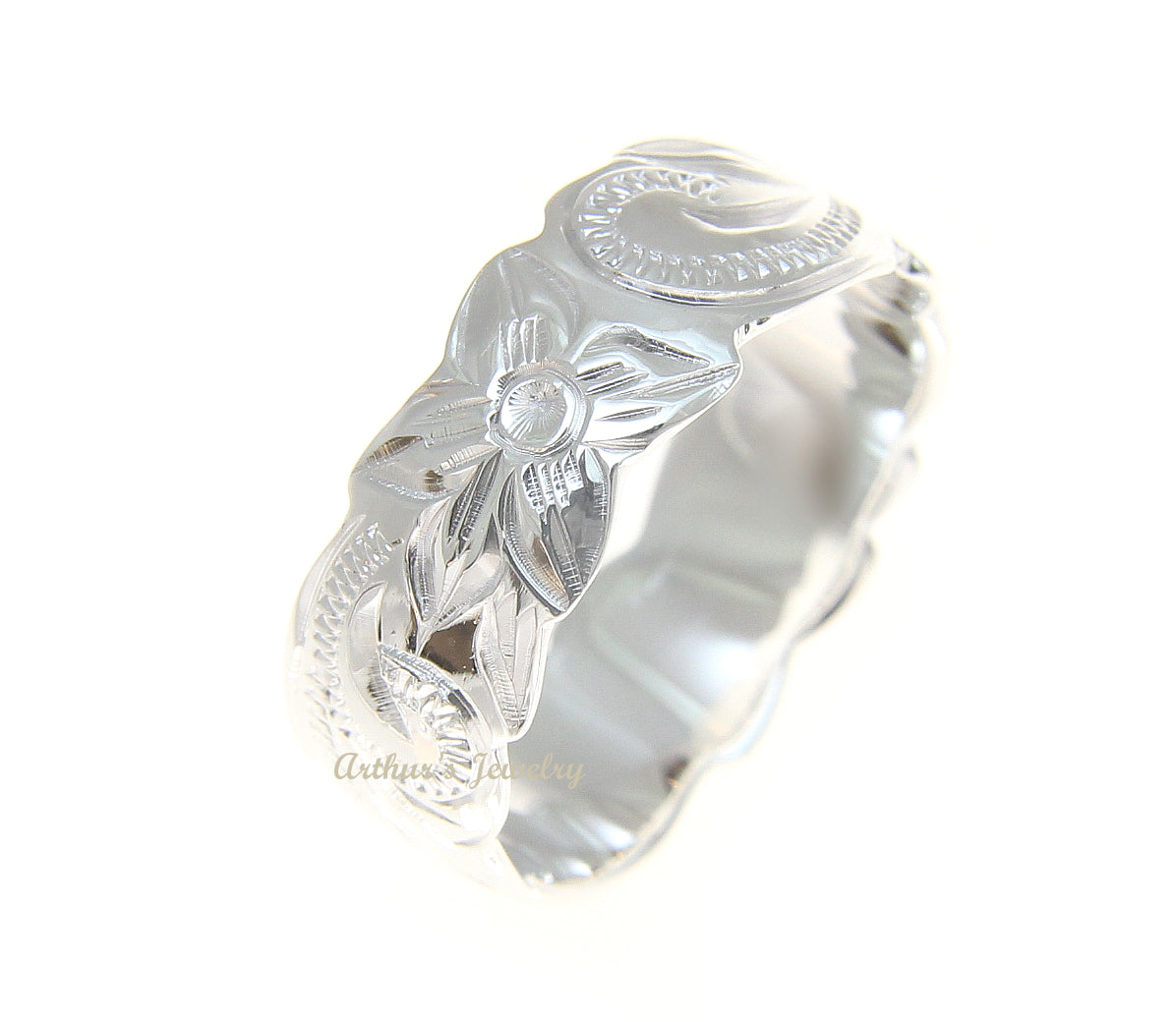 .925 Sterling Silver Hawaiian Plumeria Scroll Cut Out Ring – Yellow Gold Plated, Sizes 2-12
