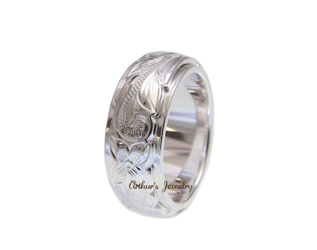 925 STERLING SILVER HAWAIIAN PLUMERIA SCROLL 6MM 8MM DOUBLE BAND RING SIZE 4-14