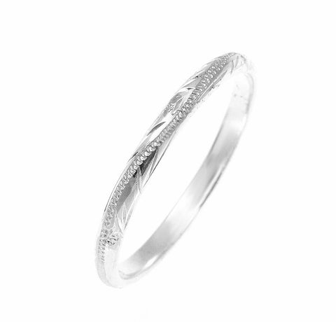 925 Sterling Silver 2mm Hawaiian Scroll Hand Engraved Ring Band