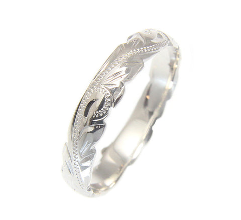 925 Sterling Silver 4mm Cut Out Edge Hawaiian Scroll Hand Engraved Ring Band