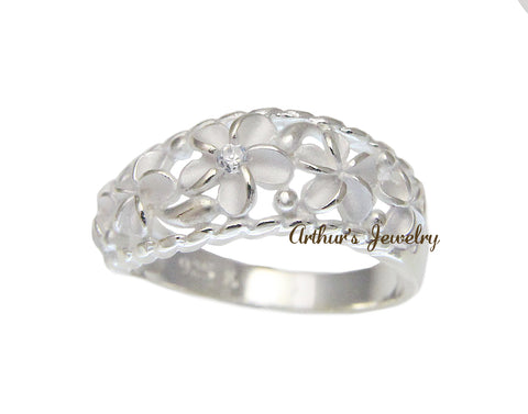 925 STERLING SILVER 5 HAWAIIAN PLUMERIA FLOWER CURVE STYLE RING