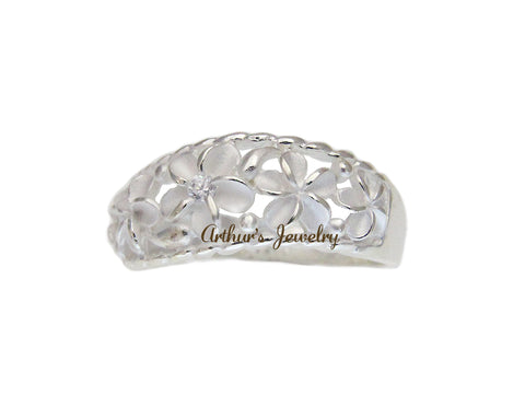 925 STERLING SILVER 5 HAWAIIAN PLUMERIA FLOWER CURVE STYLE RING