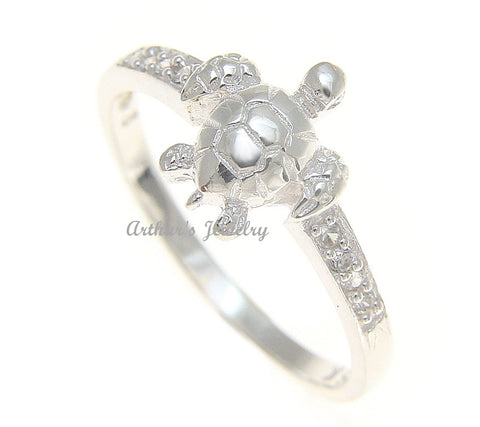 STERLING SILVER 925 HAWAIIAN SEA TURTLE RING WITH CLEAR CZ SIZE 3 - 10