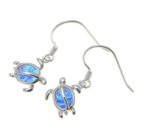 925 Sterling Silver Rhodium Hawaiian Honu Sea Turtle Opal Hook Wire Earrings