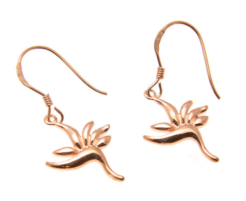 ROSE GOLD PLATED SILVER 925 HAWAIIAN BIRD OF PARADISE WIRE HOOK EARRINGS