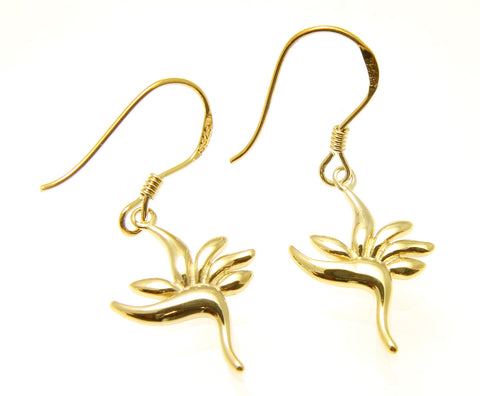 YELLOW GOLD PLATED SILVER 925 HAWAIIAN BIRD OF PARADISE WIRE HOOK EARRINGS
