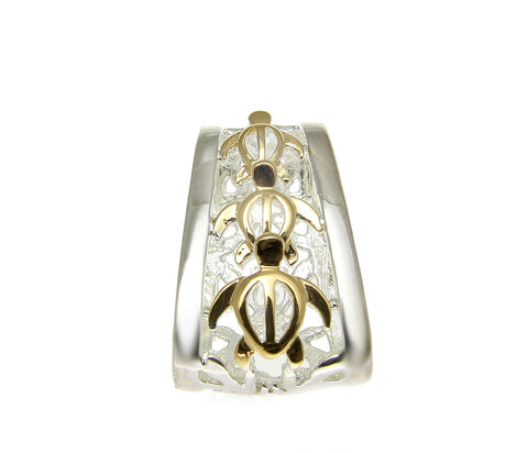 SILVER 925 HAWAIIAN 3 YELLOW GOLD PLATED 2 TONE HONU SEA TURTLE SLIDER PENDANT