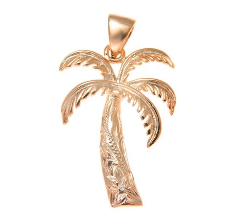 21MM PINK ROSE GOLD PLATED SILVER 925 HAWAIIAN PALM TREE SCROLL PENDANT CHARM