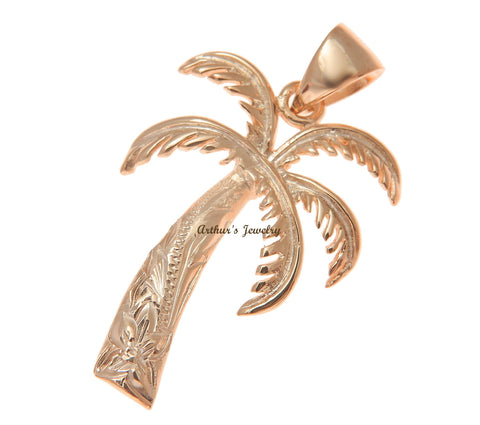 21MM PINK ROSE GOLD PLATED SILVER 925 HAWAIIAN PALM TREE SCROLL PENDANT CHARM