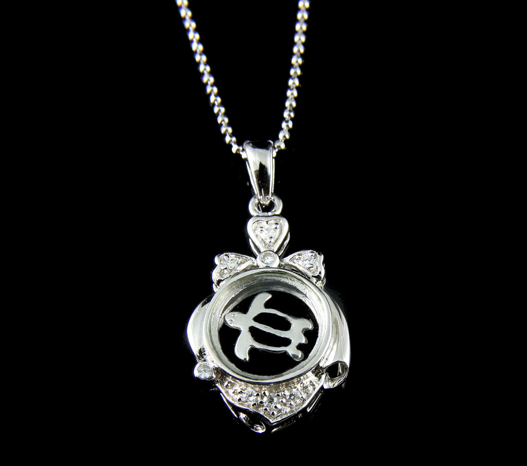 925 STERLING SILVER SPINNING HAWAIIAN HONU TURTLE PENDENT CZ BLACK ENAMEL