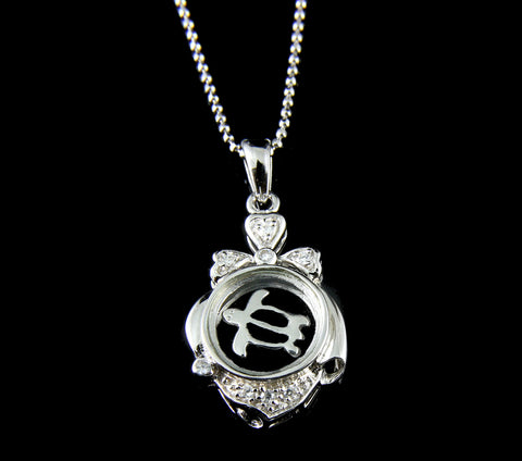 925 STERLING SILVER SPINNING HAWAIIAN HONU TURTLE PENDENT CZ BLACK ENAMEL