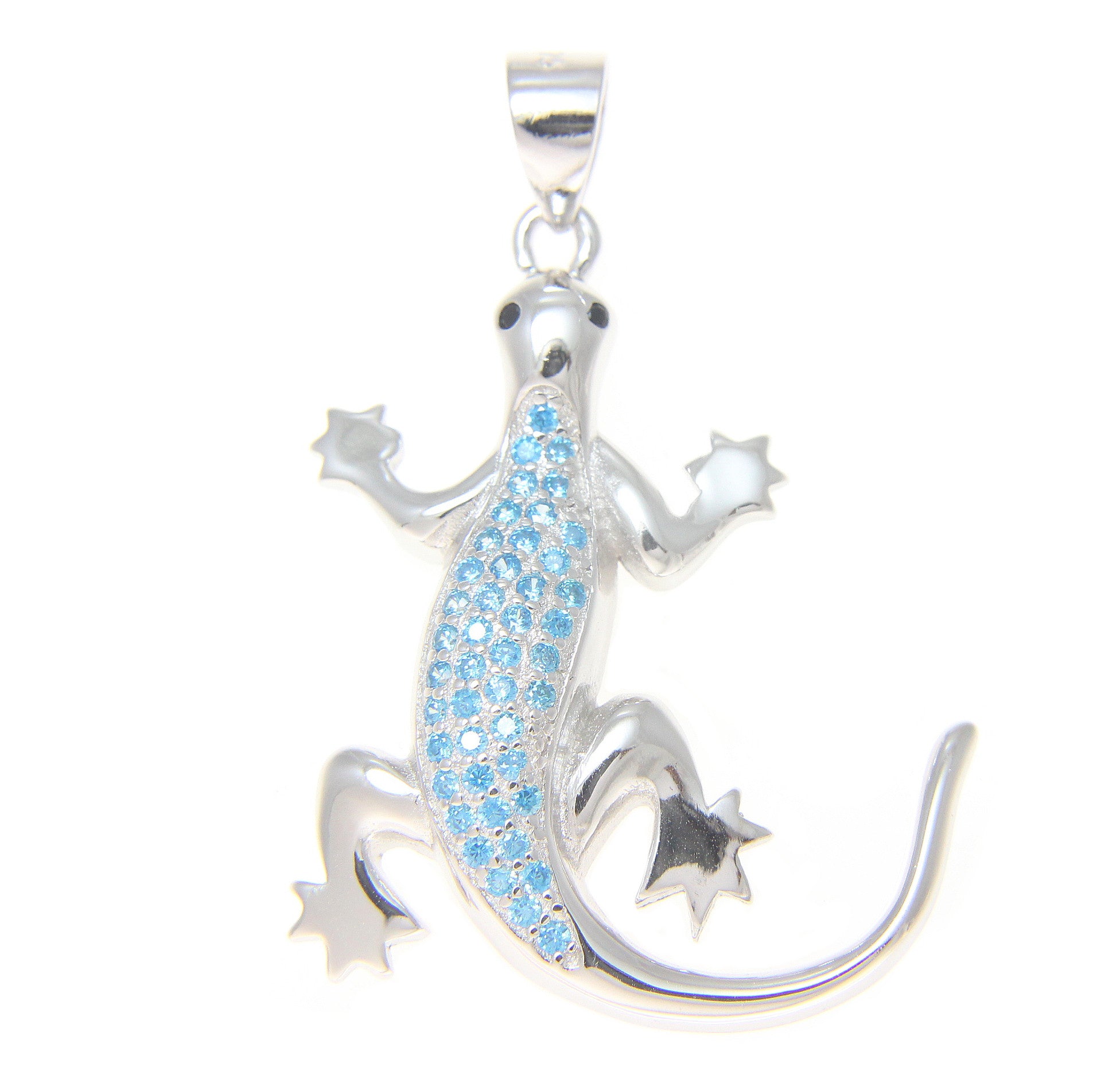 925 Sterling Silver Genuine Blue Topaz Hawaiian Gecko Lizard Pendant