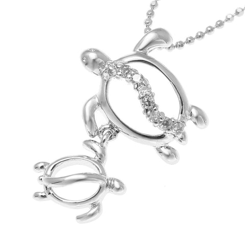 STERLING SILVER 925 RHODIUM MOTHER BABY HAWAIIAN HONU TURTLE PENDANT CZ