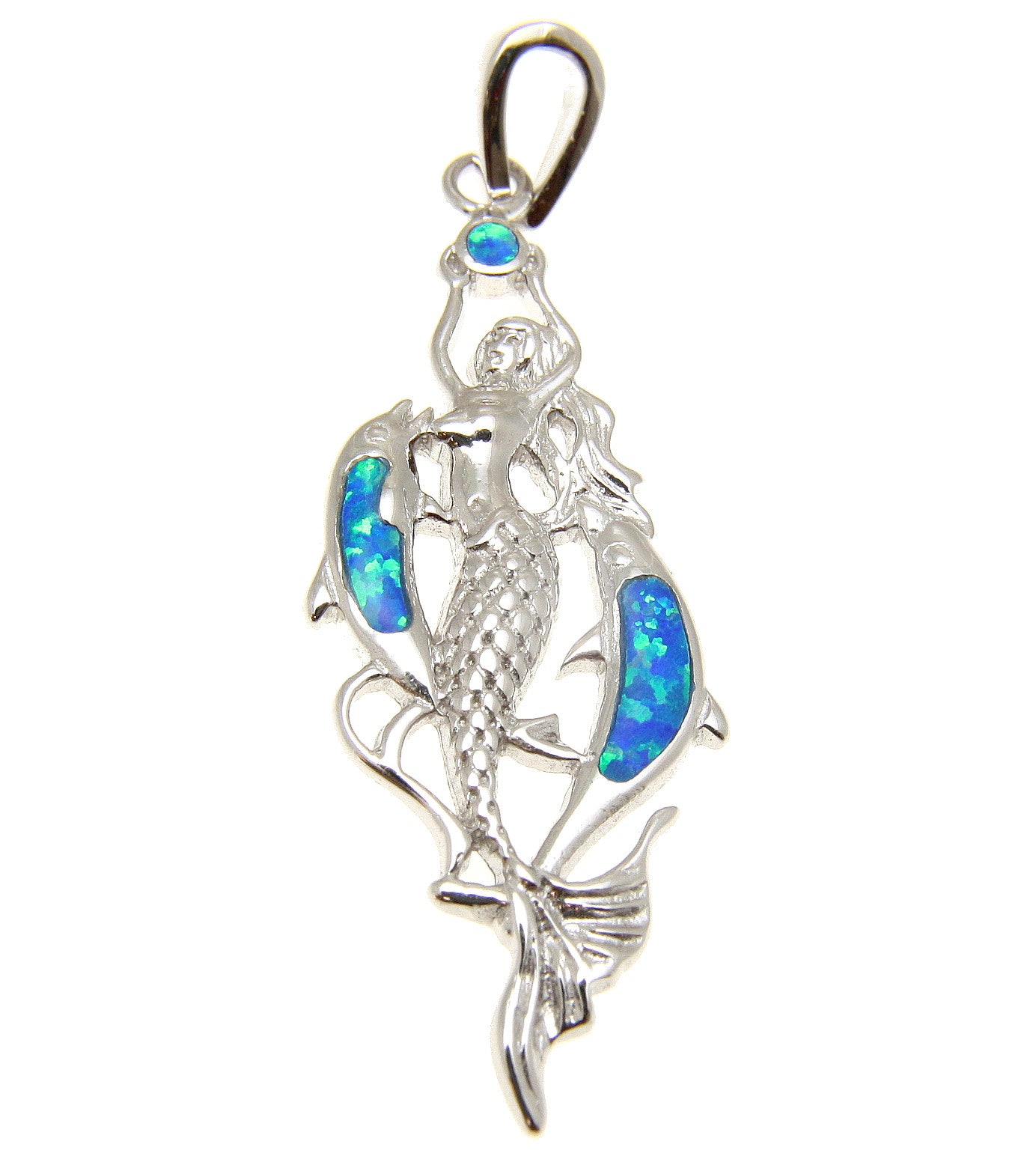 INLAY OPAL HAWAIIAN DOLPHIN STERLING SILVER 925 MERMAID PENDANT