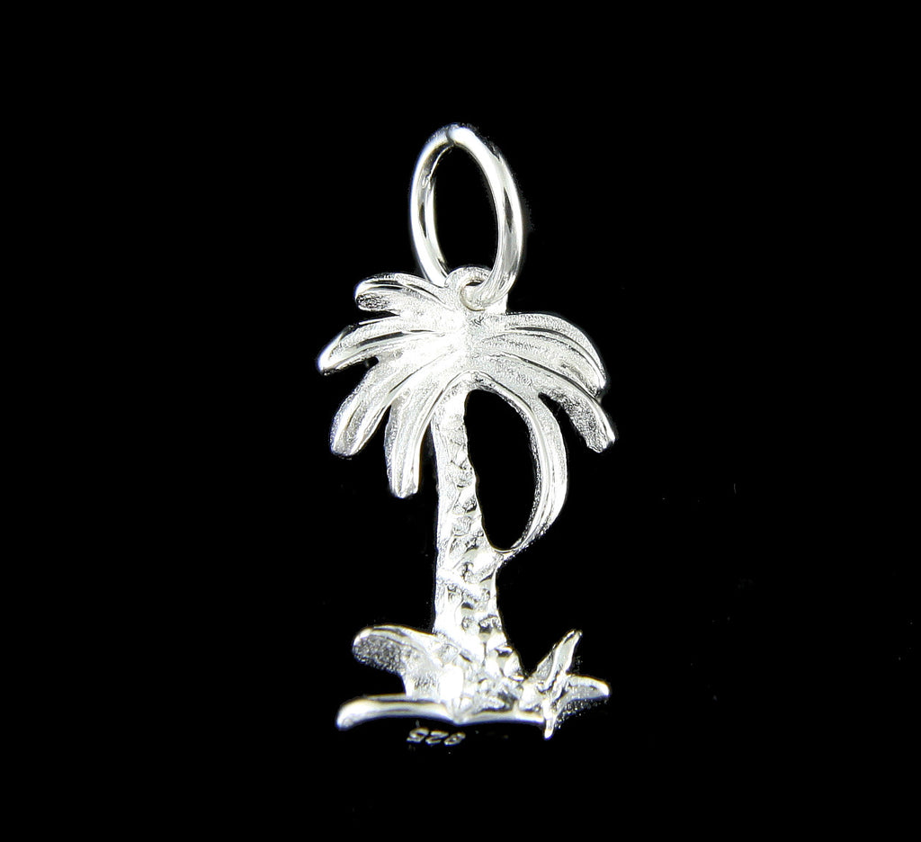 SOLID 925 STERLING SILVER HAWAIIAN 3D PALM TREE CHARM PENDANT SMALL 9.50 MM