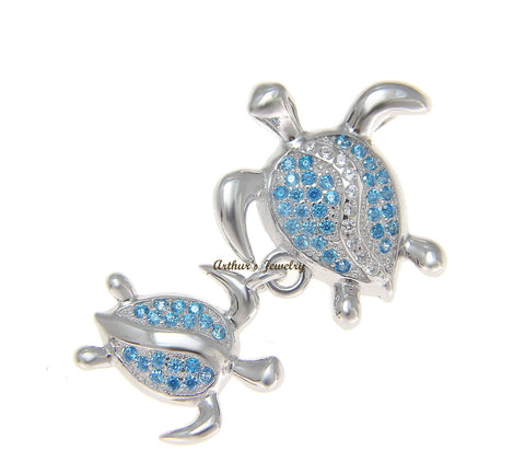 925 Sterling Silver Genuine Blue Topaz Hawaiian Honu Turtle Pendant