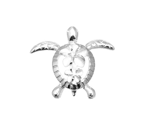 STERLING SILVER 925 HAWAIIAN LARGE SMALL PLUMERIA HONU TURTLE PENDANT