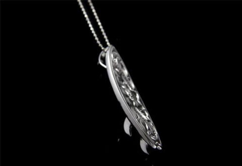 SILVER 925 HAWAIIAN PLUMERIA SCROLL ENGRAVED SURFBOARD PENDANT HEAVY 12MM