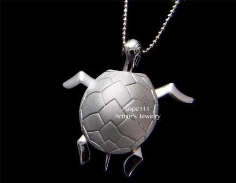 STERLING SILVER 925 HAWAIIAN 3D MOVABLE SEA TURTLE PENDANT LARGE 30MM