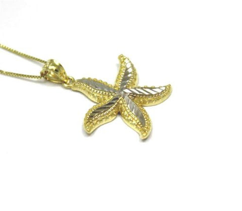 18MM 14K YELLOW GOLD HAWAIIAN OCEAN SEA STAR STARFISH PENDANT WHITE GOLD MEDIUM