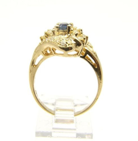 GENIUNE BLUE SAPPHIRE & DIAMOND RING SET IN SOLID 18K YELLOW GOLD