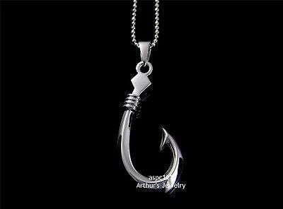 STERLING SILVER 925 HIGH POLISH SHINY 3D HAWAIIAN FISH HOOK PENDANT 13MM