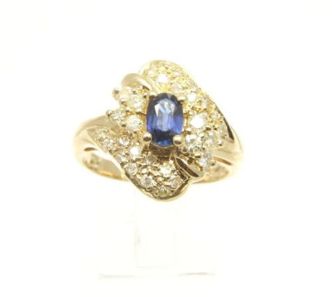 GENIUNE BLUE SAPPHIRE & DIAMOND RING SET IN SOLID 18K YELLOW GOLD