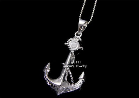 STERLING SILVER 925 3D HAWAIIAN SCROLL DESIGN ANCHOR ROPE PENDANT HEAVY
