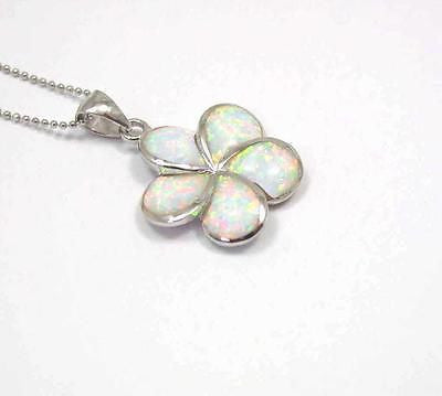 INLAY OPAL 24MM HAWAIIAN PLUMERIA FLOWER PENDANT SILVER