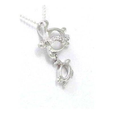 STERLING SILVER 925 RHODIUM MOTHER BABY HAWAIIAN HONU TURTLE PENDANT CZ