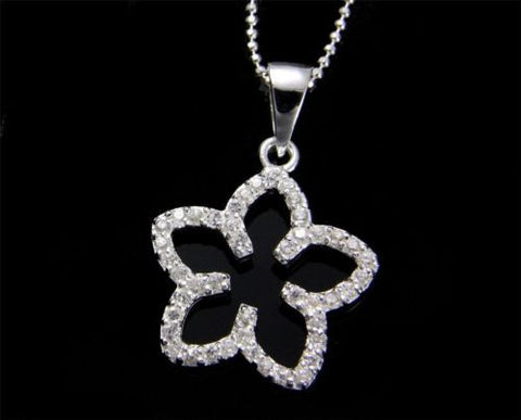 STERLING SILVER 925 CUBIC ZIRCONIA CZ OUTLINE HAWAIIAN PLUMERIA FLOWER PENDANT