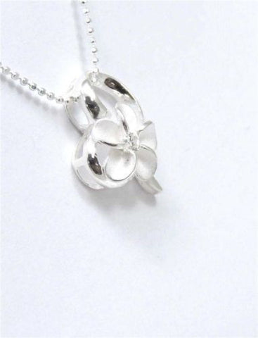 STERLING SILVER 925 HAWAIIAN PLUMERIA FLOWER SHINY FLOATING HEART PENDANT CZ