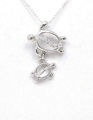 STERLING SILVER 925 RHODIUM MOTHER BABY HAWAIIAN HONU TURTLE PENDANT CZ