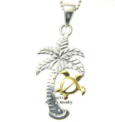 SILVER 925 HAWAIIAN PALM TREE GOLD HONU TURTLE PENDANT – Arthur's Jewelry