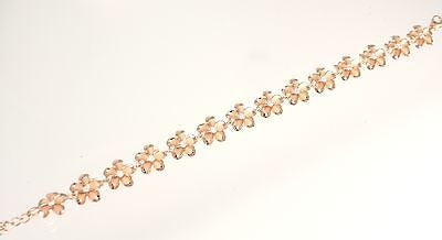 STERLING SILVER 925 HAWAIIAN PLUMERIA PINK ROSE GOLD PLATED BRACELET CZ 12MM 7.5