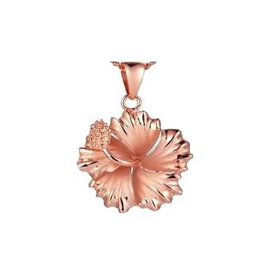 STERLING SILVER 925 ROSE GOLD PLATED HAWAIIAN HIBISCUS FLOWER PENDANT 20MM