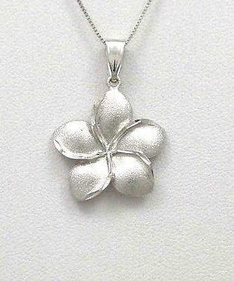 19.5MM 14K SOLID WHITE GOLD HAWAIIAN PLUMERIA TROPICAL FLOWER PENDANT CHARM