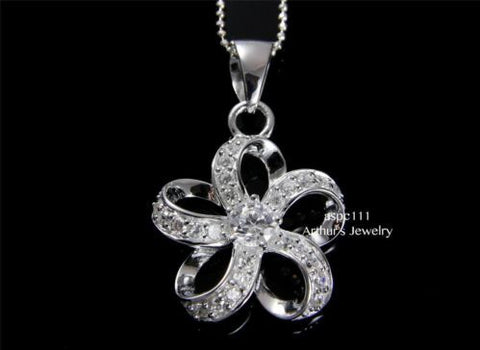 STERLING SILVER 925 HAWAIIAN CUBIC ZIRCONIA CZ OPEN PLUMERIA FLOWER PENDANT 20MM