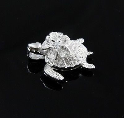 SILVER 925 HAWAIIAN 3D MOVING TURTLE CARRY MOVABLE PLUMERIA FLOWER PENDANT