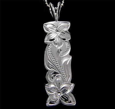 SILVER 925 HAWAIIAN PLUMERIA FLOWER PRINCESS SCROLL VERTICAL PENDANT 12MM