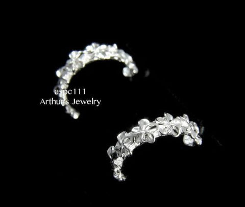 STERLING SILVER 925 HAWAIIAN 7 SHINY 4MM PLUMERIA FLOWER HOOP POST EARRINGS