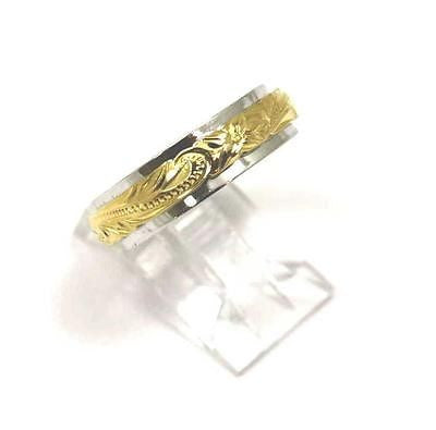 2 TONE YELLOW SILVER 925 HAWAIIAN PRINCESS SCROLL 4/6MM DOUBLE BAND RING SZ 3-12