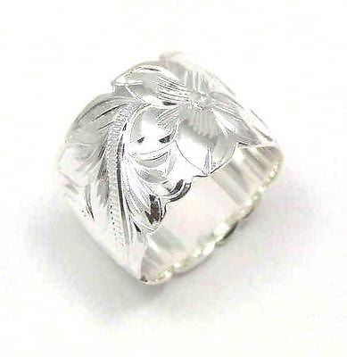 925 STERLING SILVER HAWAIIAN PLUMERIA FLOWER SCROLL CUT OUT 15MM BAND RING