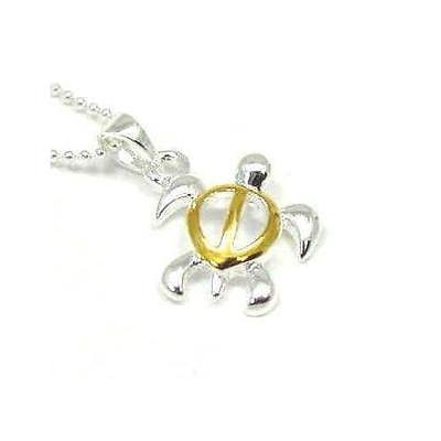 STERLING SILVER 925 YELLOW GOLD PLATED 2 TONE HAWAIIAN HONU TURTLE CHARM PENDANT