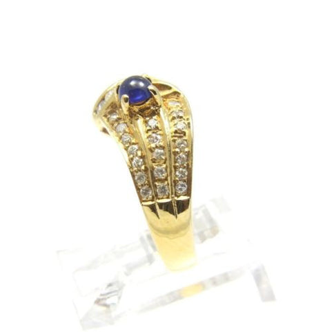 0.43CT GENIUNE CABOCHON SAPPHIRE & DIAMOND RING IN HEAVY SOLID 18K YELLOW GOLD