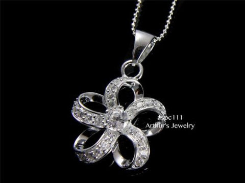 STERLING SILVER 925 HAWAIIAN CUBIC ZIRCONIA CZ OPEN PLUMERIA FLOWER PENDANT 20MM