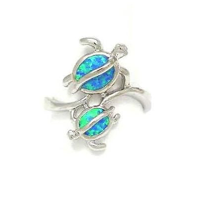 INLAY OPAL STERLING SILVER 925 HAWAIIAN MOTHER BABY HONU TURTLE RING SIZE 5-10