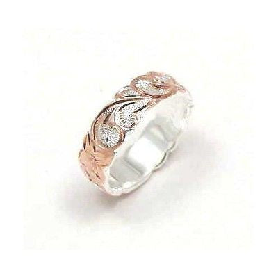 6MM SILVER 925 HAWAIIAN RING QUEEN SCROLL ROSE GOLD PLATED 2 TONE SIZE 3 - 14