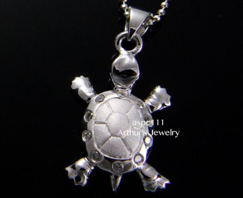 STERLING SILVER 925 HAWAIIAN SEA TURTLE PENDANT CZ SMALL 13MM