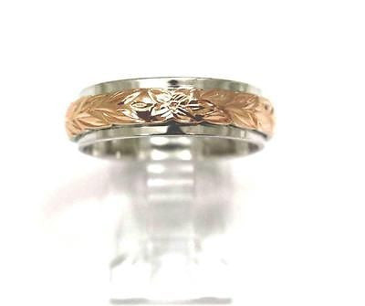 PINK 2T SILVER 925 HAWAIIAN PLUMERIA MAILE LEAF 4MM 6MM DOUBLE BAND RING SZ 3-10